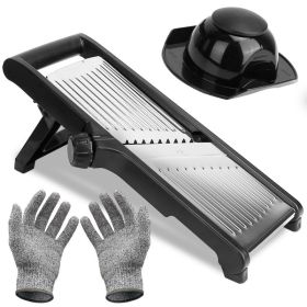 1Pc Mandoline Food Slicer Stainless Steel Food Cutter Vegetable Fruit Chopper Grater Peeler Kitchen Julienne Slicer With 5 Adjustable Blades Food (Color: Black)