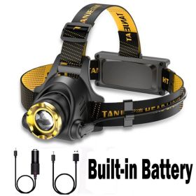 LED Headlamp Rechargeable Head Torch Zoom Headlight Lamp Powerful Flashlight Fishling Driving Camping Light With 3 Modes Work Light (Color: Black)