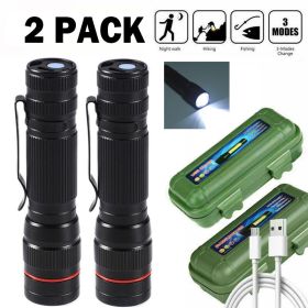 LED Military Flashlight USB Rechargeable Tactical Zoom Torch Most Powerful Mini Pen Light (Option: 2Pcs)